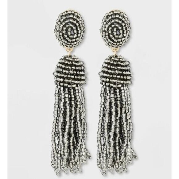 Sugarfix by BaubleBar Gray Polished Beaded Tassel Earrings New - Picture 1 of 8
